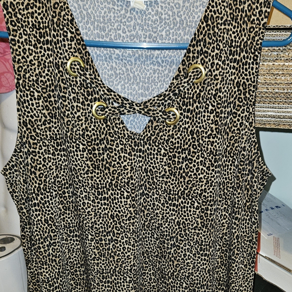 Michael Kors Black and Tan Tie Front Sleeveless Tank Top